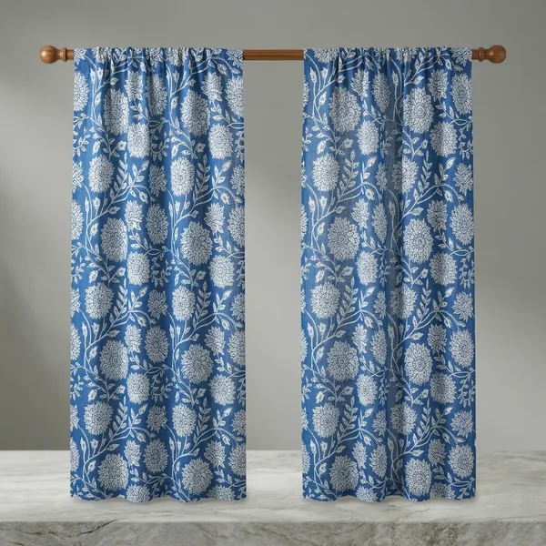Blue_Floral_Print_Cotton_Curtains:_Boho_Drapes,_Set_Of_2