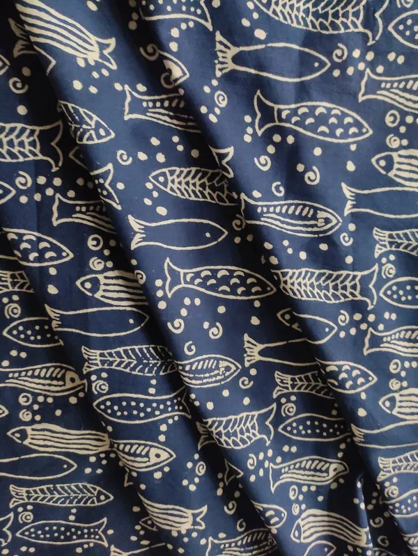 Indigo_Hand_Block_Cotton_Fabric:_Fish_Print,_44"_Wide