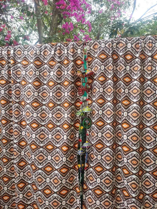 Ikkat_Print_Cotton_Curtain_Set:_Golden_Brown_Geometrical_Drapes