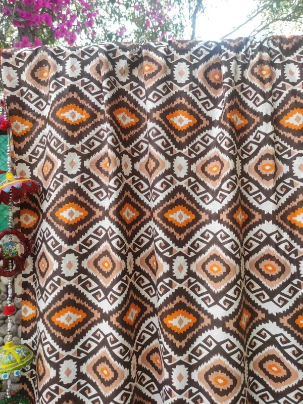 Ikkat_Print_Cotton_Curtain_Set:_Golden_Brown_Geometrical_Drapes