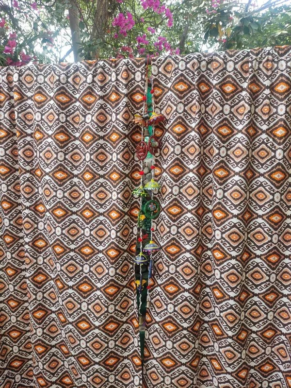 Ikkat_Print_Cotton_Curtain_Set:_Golden_Brown_Geometrical_Drapes