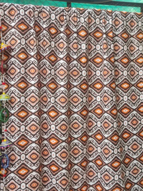Ikkat_Print_Cotton_Curtain_Set:_Golden_Brown_Geometrical_Drapes