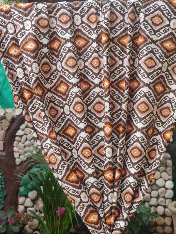 Ikkat_Print_Cotton_Curtain_Set:_Golden_Brown_Geometrical_Drapes