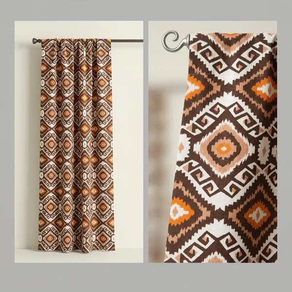 Ikkat_Print_Cotton_Curtain_Set:_Golden_Brown_Geometrical_Drapes