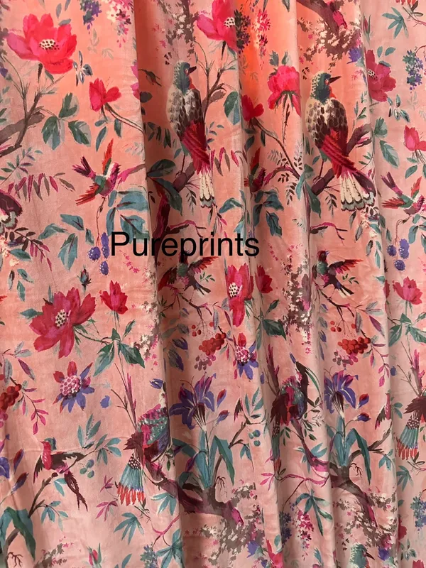 Vintage_Cotton_Velvet_Curtain,_Peach_Pink_Bird_Print_Drapes,_Boho_Decor