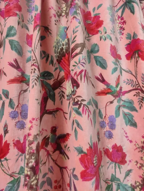 Vintage_Cotton_Velvet_Curtain,_Peach_Pink_Bird_Print_Drapes,_Boho_Decor