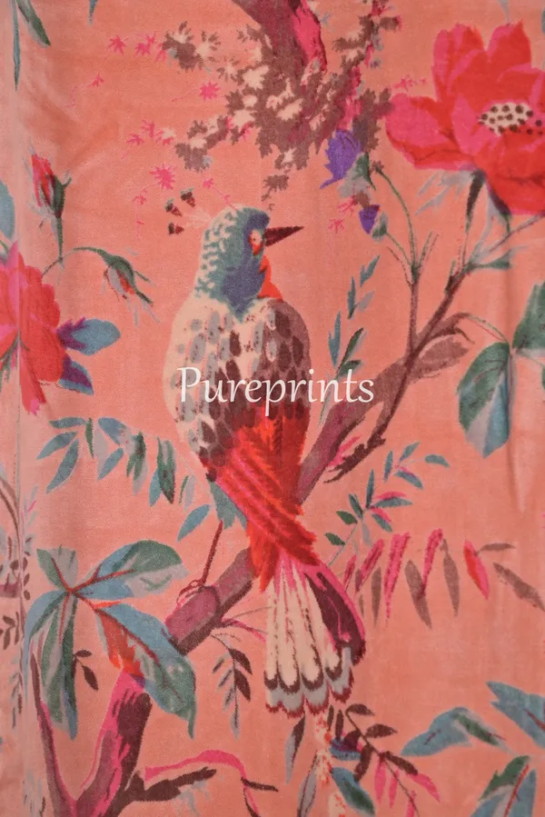 Vintage_Cotton_Velvet_Curtain,_Peach_Pink_Bird_Print_Drapes,_Boho_Decor