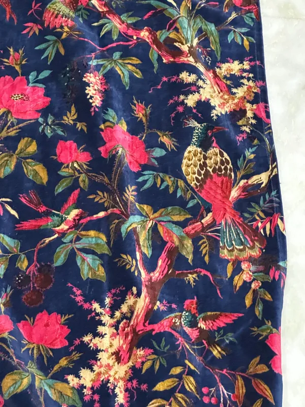 Hand_Printed_Cotton_Velvet_Fabric:_Bird_Print,_Blue_Upholstery