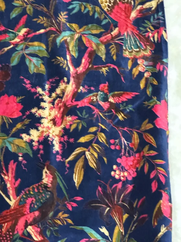 Hand_Printed_Cotton_Velvet_Fabric:_Bird_Print,_Blue_Upholstery