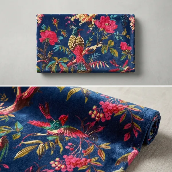Hand_Printed_Cotton_Velvet_Fabric:_Bird_Print,_Blue_Upholstery