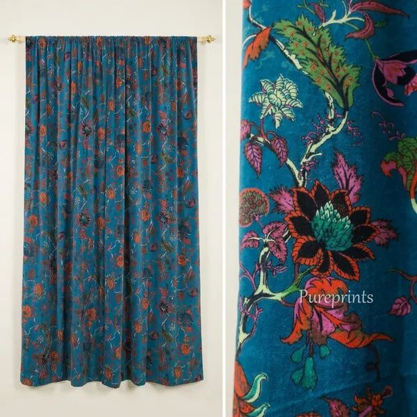Teal_Blue_Floral_Velvet_Curtains:_Boho_Luxury_Drapes