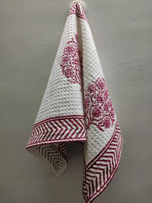 Waffle_Hand_Block_Print_Organic_Cotton_Towel_Set:_Bath_&_Hand_Towels