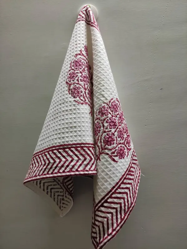 Waffle_Hand_Block_Print_Organic_Cotton_Towel_Set:_Bath_&_Hand_Towels