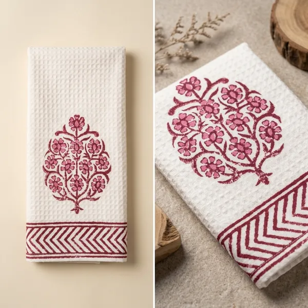 Waffle_Hand_Block_Print_Organic_Cotton_Towel_Set:_Bath_&_Hand_Towels