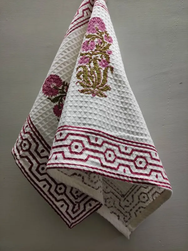 Hand_Block_Print_Organic_Cotton_Waffle_Towel_Set:_Bath_&_Hand_Towels