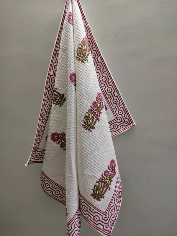 Hand_Block_Print_Organic_Cotton_Waffle_Towel_Set:_Bath_&_Hand_Towels