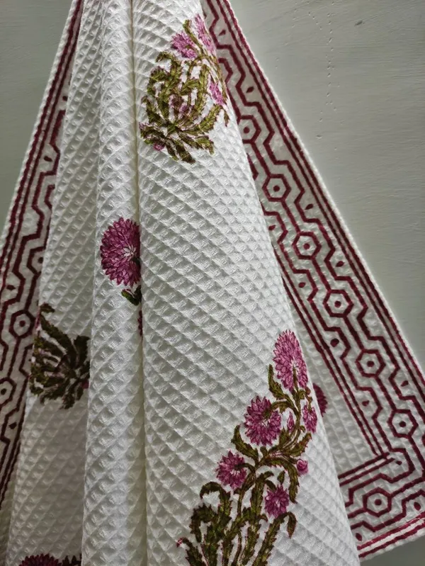 Hand_Block_Print_Organic_Cotton_Waffle_Towel_Set:_Bath_&_Hand_Towels