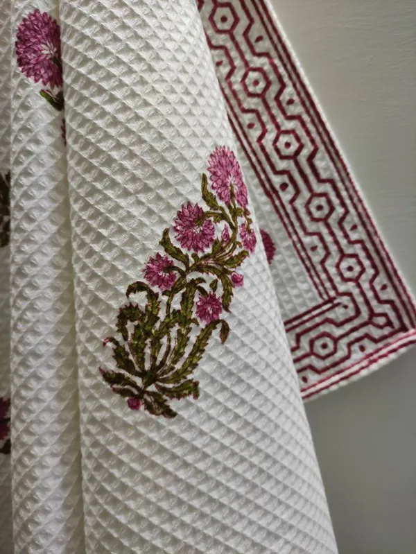 Hand_Block_Print_Organic_Cotton_Waffle_Towel_Set:_Bath_&_Hand_Towels