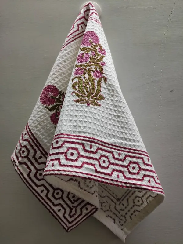 Hand_Block_Print_Organic_Cotton_Waffle_Towel_Set:_Bath_&_Hand_Towels
