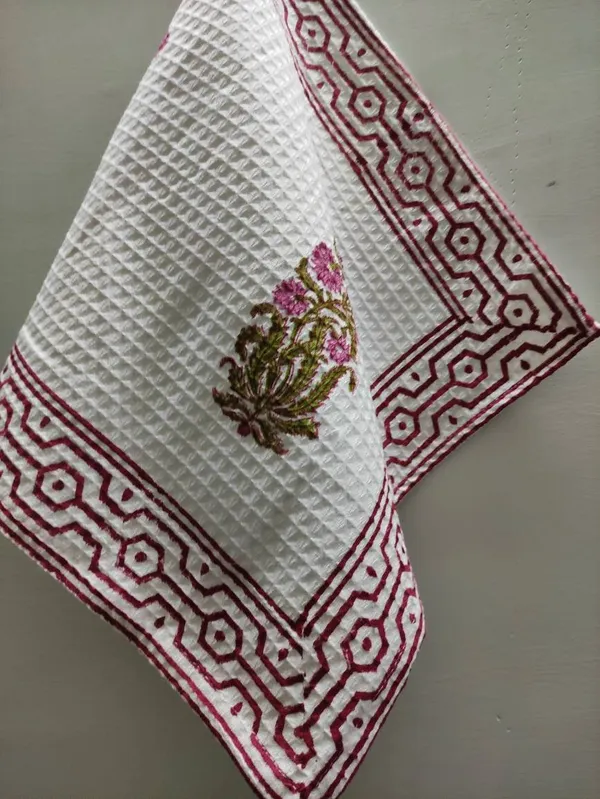 Hand_Block_Print_Organic_Cotton_Waffle_Towel_Set:_Bath_&_Hand_Towels