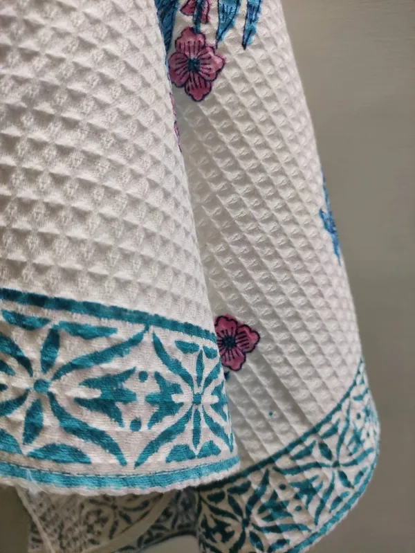 Hand_Block_Print_Organic_Cotton_Towel_Set:_Waffle_Weave,_Floral_Design