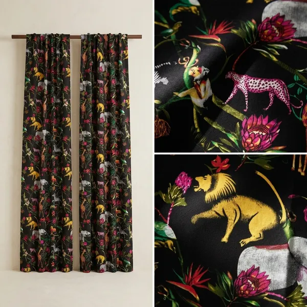 Black_Floral_Curtain_Set:_Boho_Cotton_Drapes_With_Tie_Backs