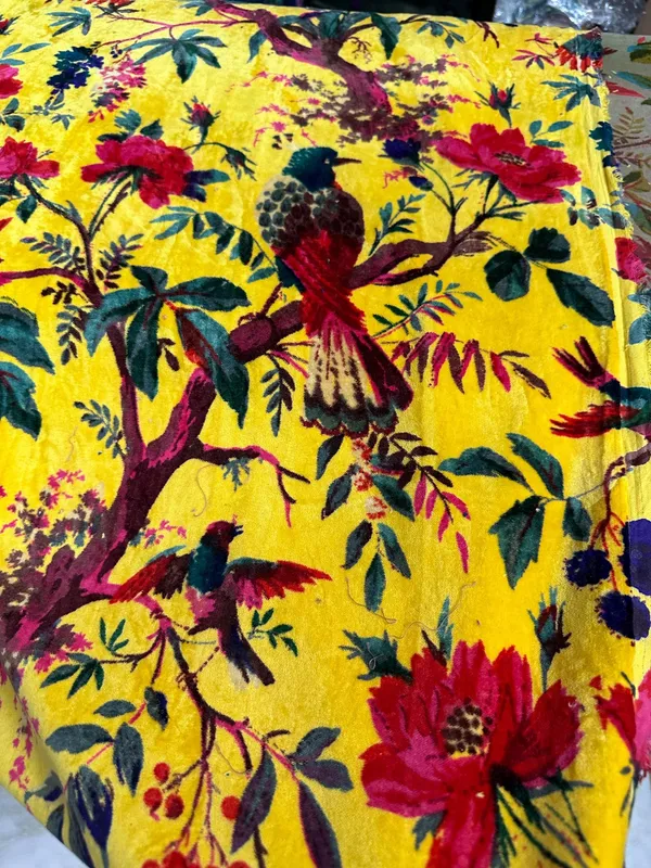 Sunshine_Yellow_Cotton_Velvet_Fabric:_Bird_Print_Upholstery,_Quilting