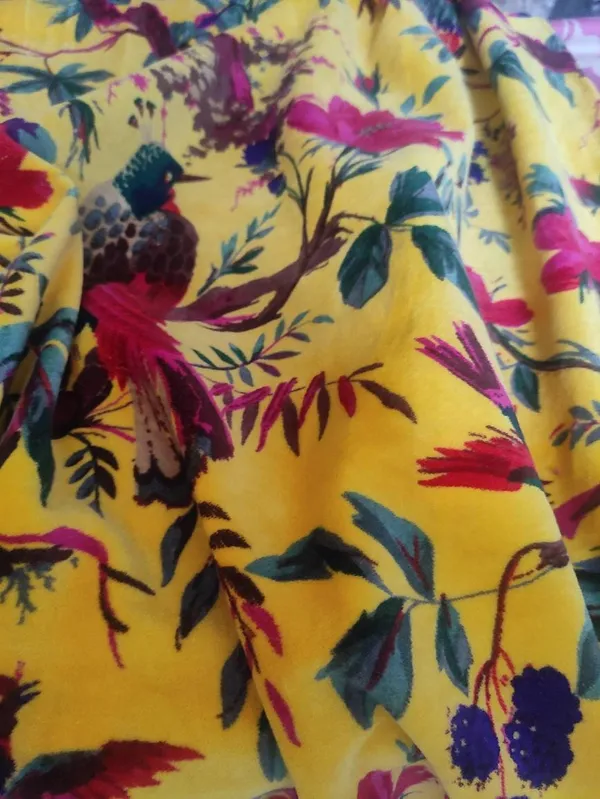 Sunshine_Yellow_Cotton_Velvet_Fabric:_Bird_Print_Upholstery,_Quilting