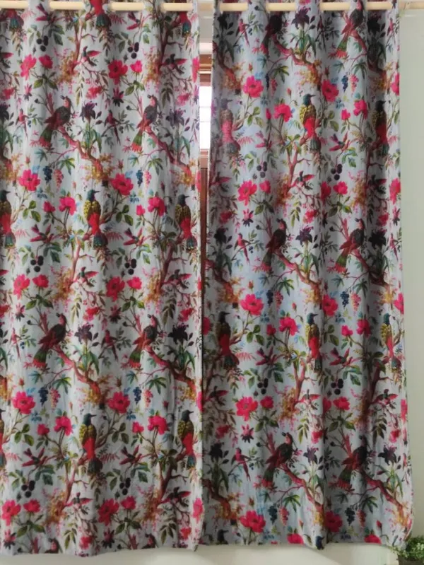Vintage_Style_Bird_Print_Cotton_Velvet_Curtain_Set:_Boho_Luxury_Drapes