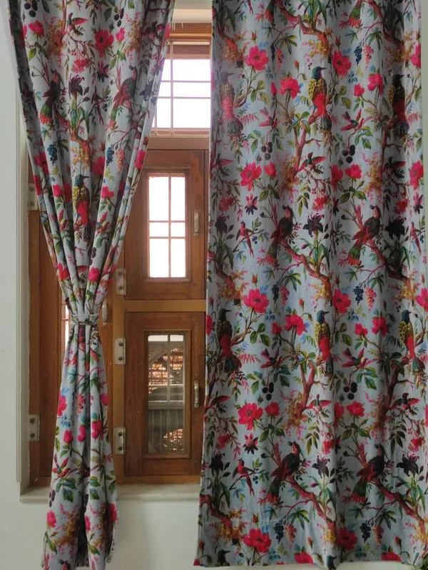 Vintage_Style_Bird_Print_Cotton_Velvet_Curtain_Set:_Boho_Luxury_Drapes