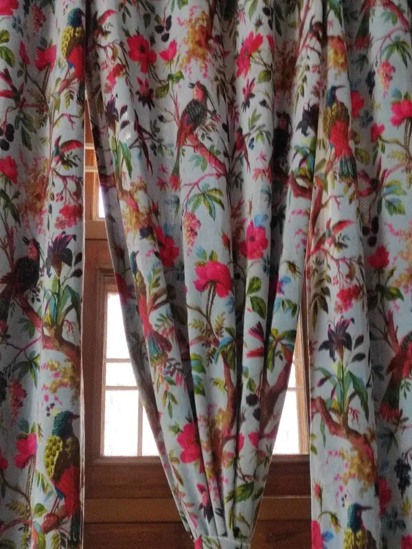 Vintage_Style_Bird_Print_Cotton_Velvet_Curtain_Set:_Boho_Luxury_Drapes