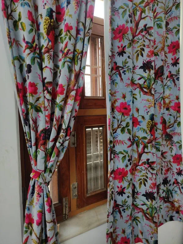 Vintage_Style_Bird_Print_Cotton_Velvet_Curtain_Set:_Boho_Luxury_Drapes