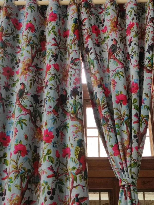 Vintage_Style_Bird_Print_Cotton_Velvet_Curtain_Set:_Boho_Luxury_Drapes