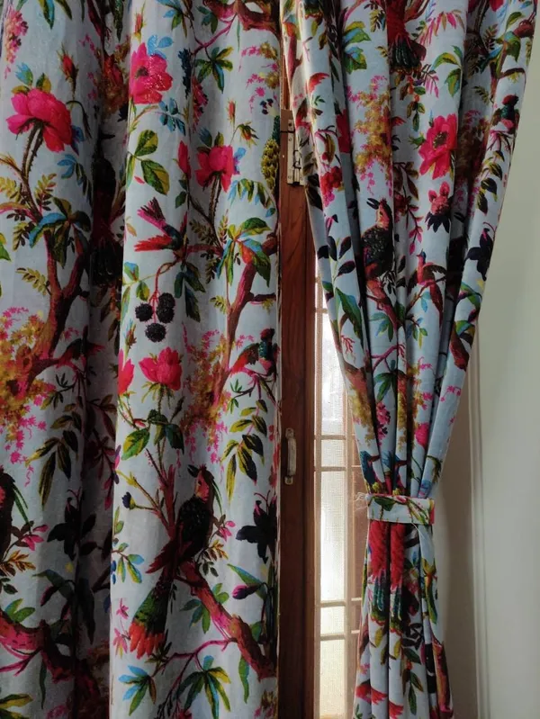 Vintage_Style_Bird_Print_Cotton_Velvet_Curtain_Set:_Boho_Luxury_Drapes