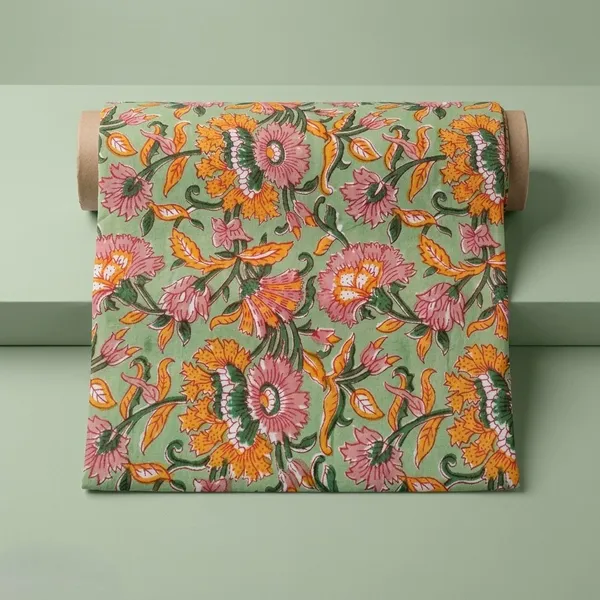 Indian_Hand_Block_Print_Cotton_Fabric:_Floral_Craft_Material
