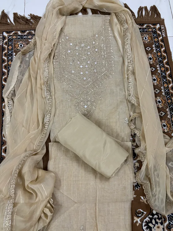 Unstitched_Beige_Maheshwari_Handloom_Suit_For_Women
