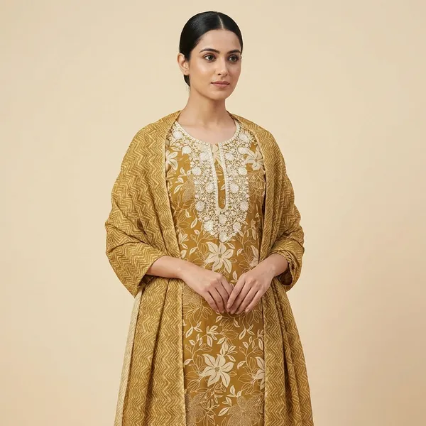 Mustard_Yellow_Unstitched_Cotton_Suit_Set_For_Women