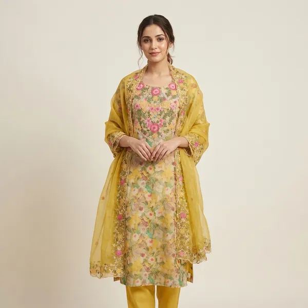 Lemon_Colour_Chanderi_Unstitched_Suit_Set_With_Dupatta_For_Women