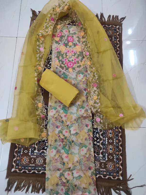Lemon_Colour_Chanderi_Unstitched_Suit_Set_With_Dupatta_For_Women