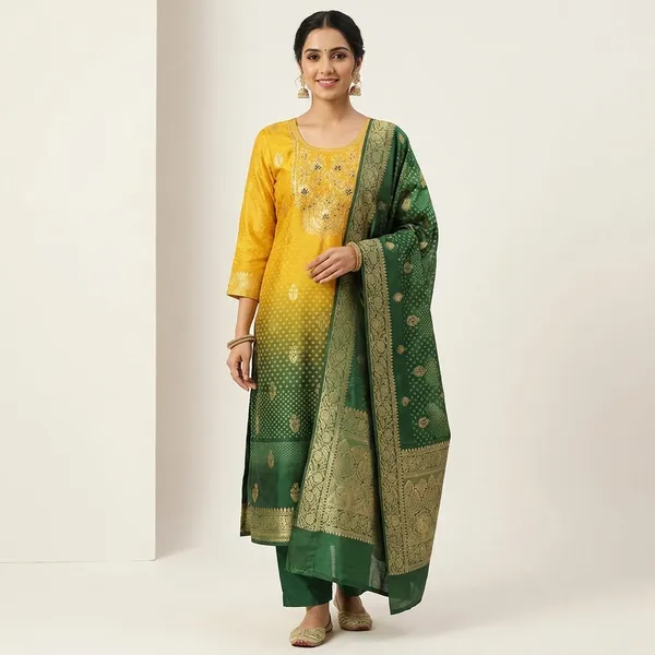 Yellow_Color_Silk_Stiched_3_Piece_Suit_Set_For_Women