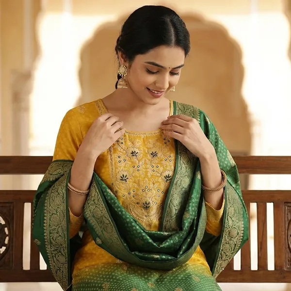Yellow_Color_Silk_Stiched_3_Piece_Suit_Set_For_Women