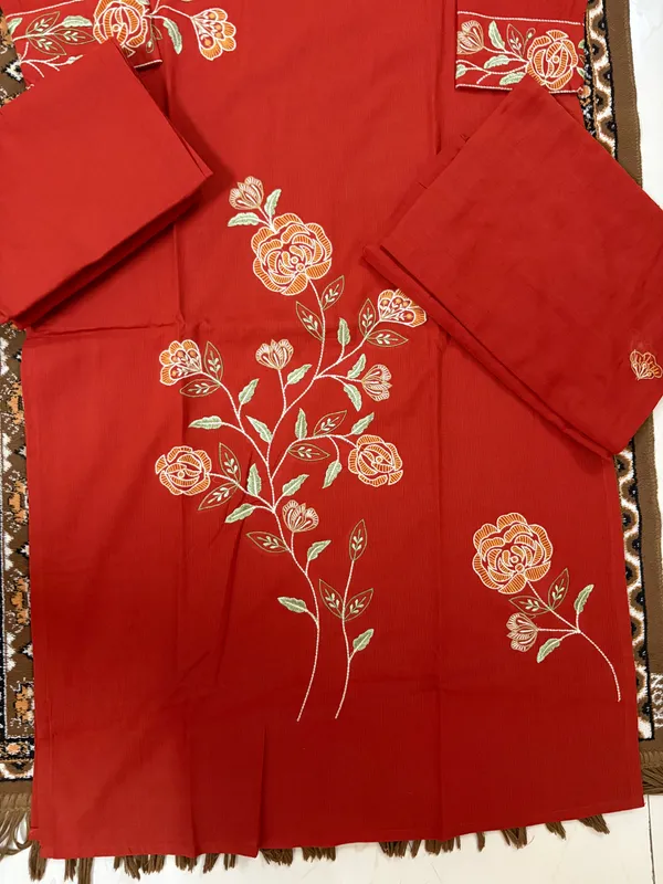 Rust_Colour_Cotton_Stiched_3_Piece_Suit_Set_For_Women