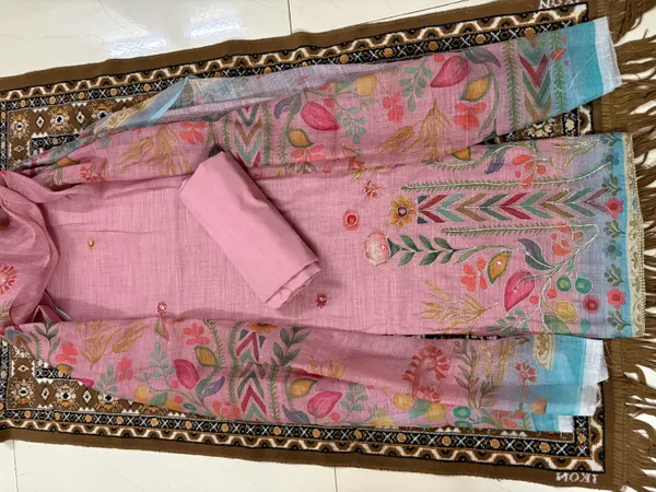 Multi_Color_Linen_Unstitched_Suit_Set_With_Dupatta_For_Women