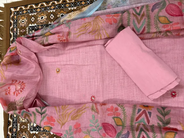 Multi_Color_Linen_Unstitched_Suit_Set_With_Dupatta_For_Women