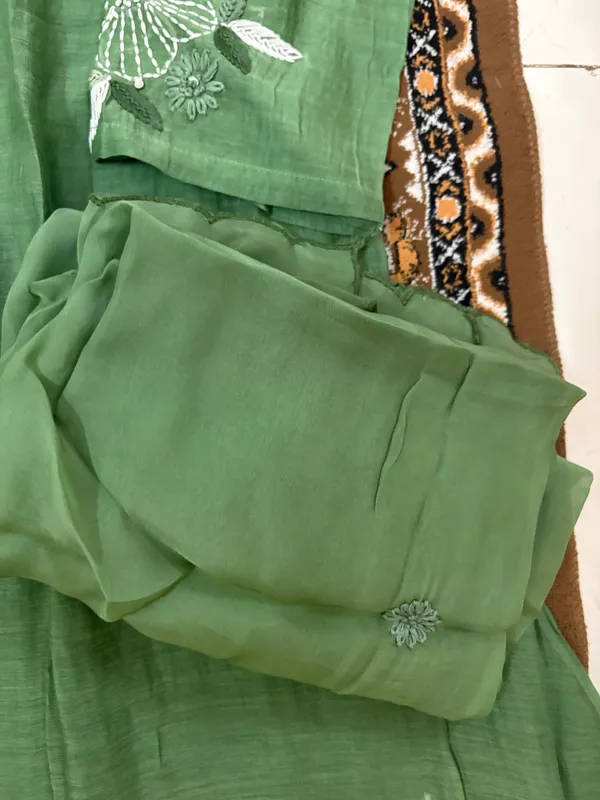 Olive_Green_Mul_Chanderi_3_Piece_Set_For_Women