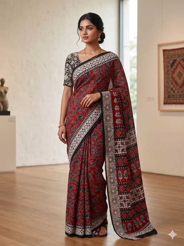 Traditional_Ajrak_Pure_Cotton_Saree_With_Unstitched_Blouse