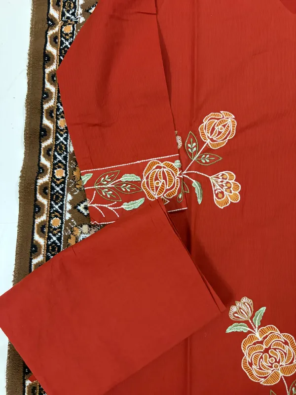 Rust_Colour_Cotton_Stiched_3_Piece_Suit_Set_For_Women