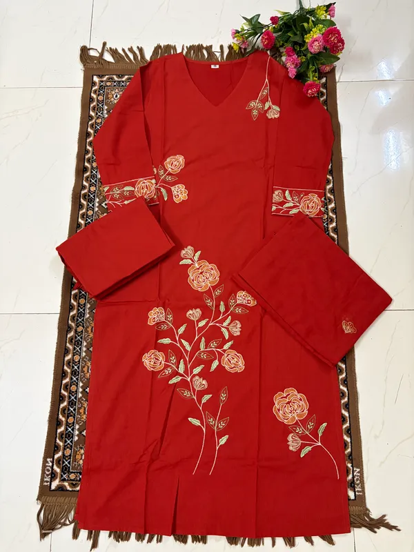 Rust_Colour_Cotton_Stiched_3_Piece_Suit_Set_For_Women
