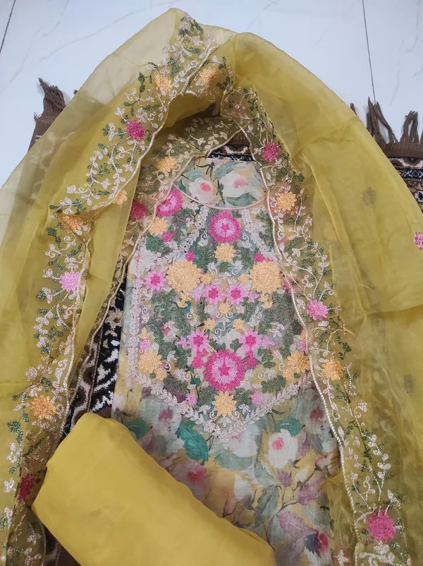 Lemon_Colour_Chanderi_Unstitched_Suit_Set_With_Dupatta_For_Women