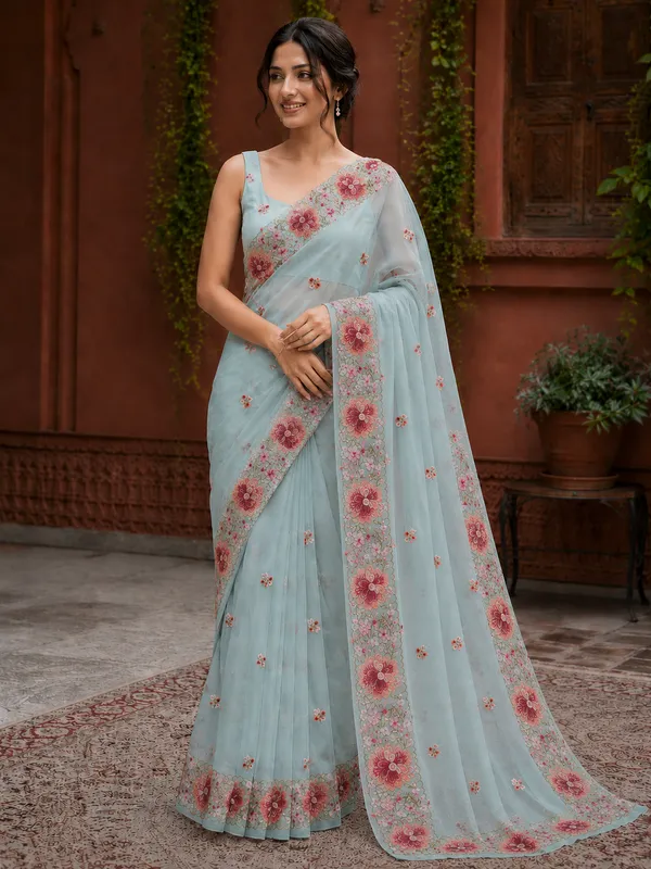Seafoam_Green_Tissue_Glass_Organza_Saree